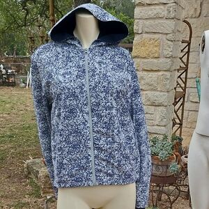 OUTDOOR VOICES Blue White Space Dye Slipstream Full Zip Hooded Jacket XS